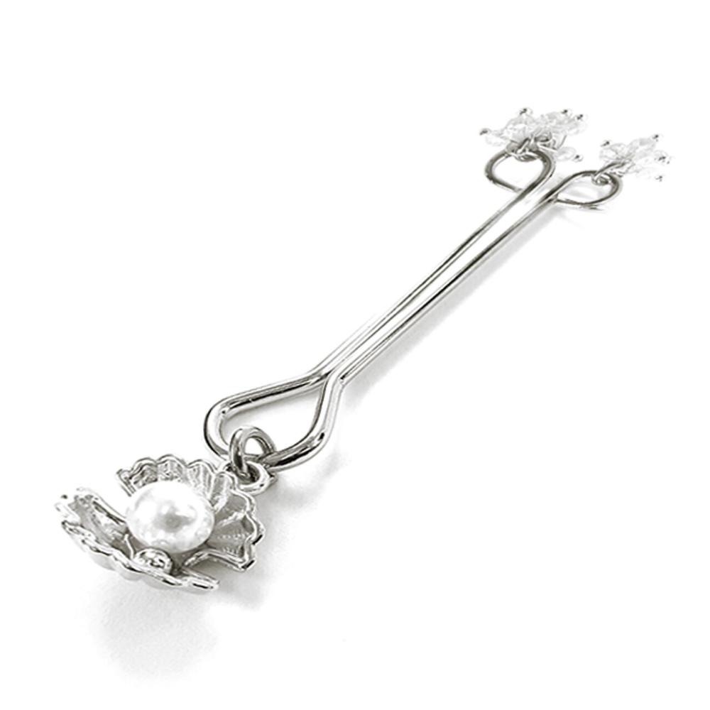 SO6780 Зажим для клитора жемчужина с ракушкой и кристалами Art of Sex - Margie clit clamp, Серебро