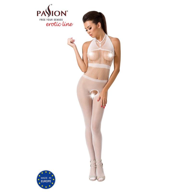 PBS048W Бодистокинг Passion BS048 white, комбинезон, имитация колгот и открытого топа