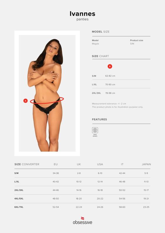 SO7282 Полупрозрачные трусики с подвеской Obsessive Ivannes panties black 2XL/3XL, черные