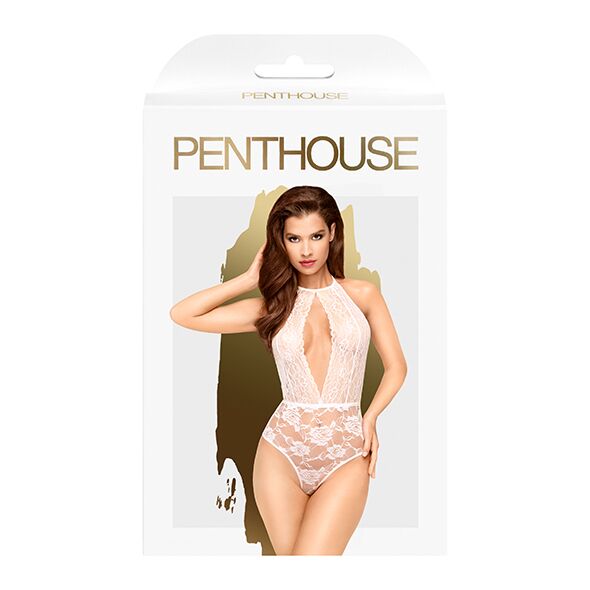 SO4378 Боди с глубоким декольте и высокими трусиками Penthouse - Toxic Powder White M/L