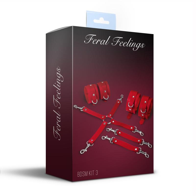 SO8270 Набор для БДСМ 3 в 1 Feral Feelings BDSM Kit 3 Red, red, наручники, поножи, крестовина
