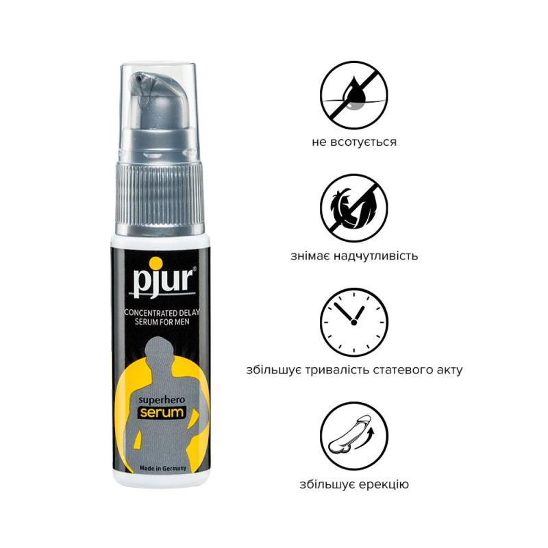 PJ12090 Пролонгувальний гель pjur Superhero Serum 20 мл, створює невидиму плівку, що знижує чутливість