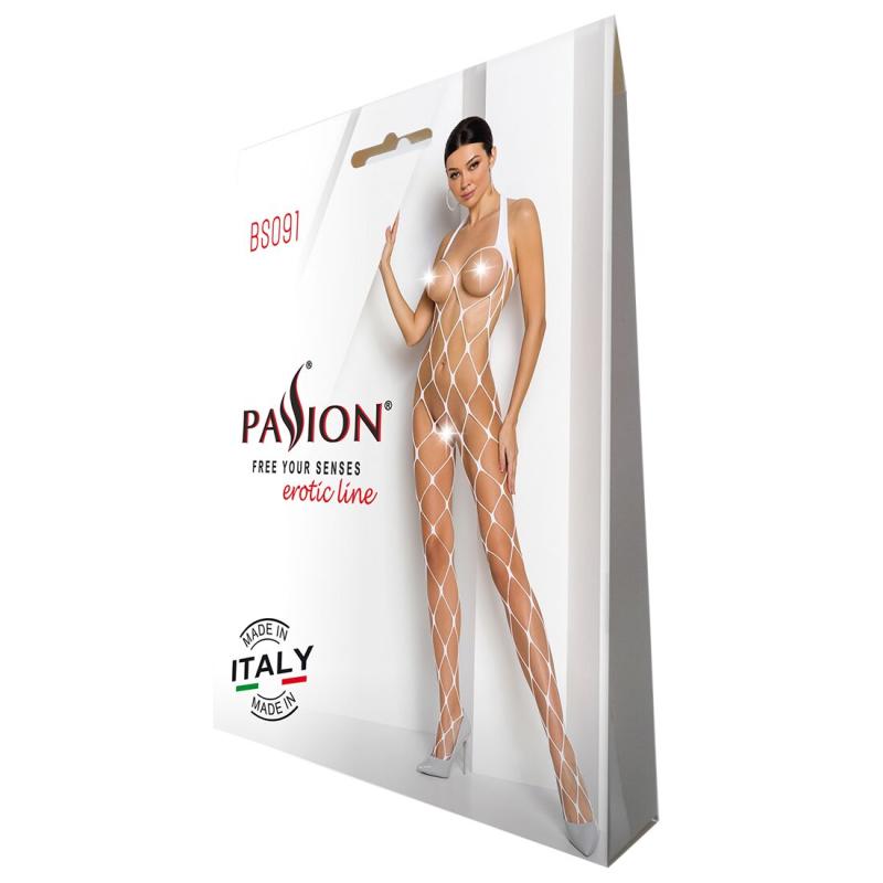 SO6393 Бодистокинг в очень крупную сетку Passion BS091 white, с доступом