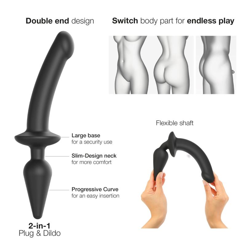 SO6826 Анальная пробка с дилдо 2в1 Strap-On-Me SWITCH PLUG-IN DILDO Black S, диаметр 3,3/2,9 см