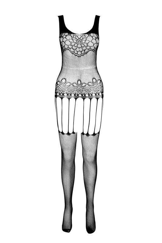 SO7067 Бодистокинг Passion ECO BS001 One Size white, с доступом, имитация подвязок, флористический декор