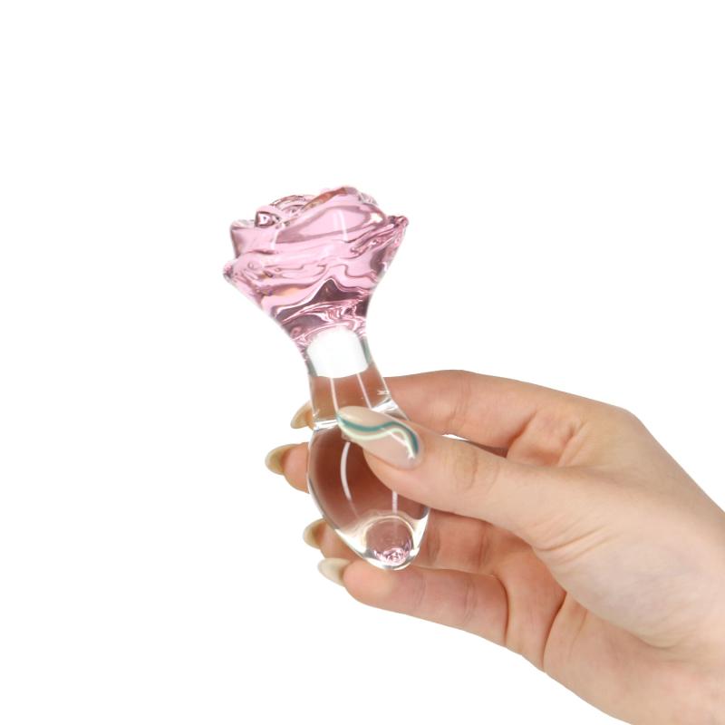 SO6834 Стеклянная анальная пробка Pillow Talk Rosy Luxurious Glass Anal Plug, ⌀3,3 см, вибропуля в подарок