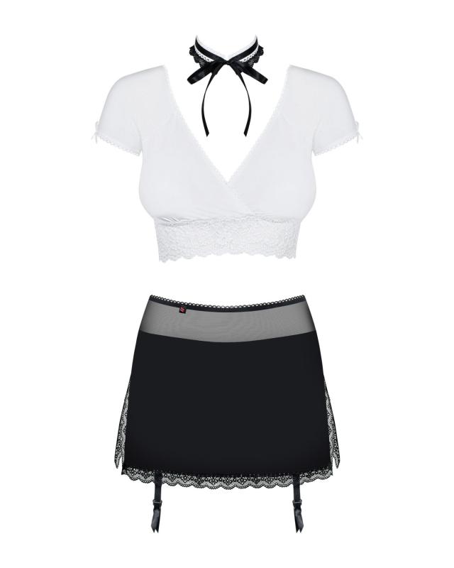 SO7306 Эротический костюм секретарши Obsessive Secretary suit 5pcs black S/M, черно-белый, топ, юбка, стрин