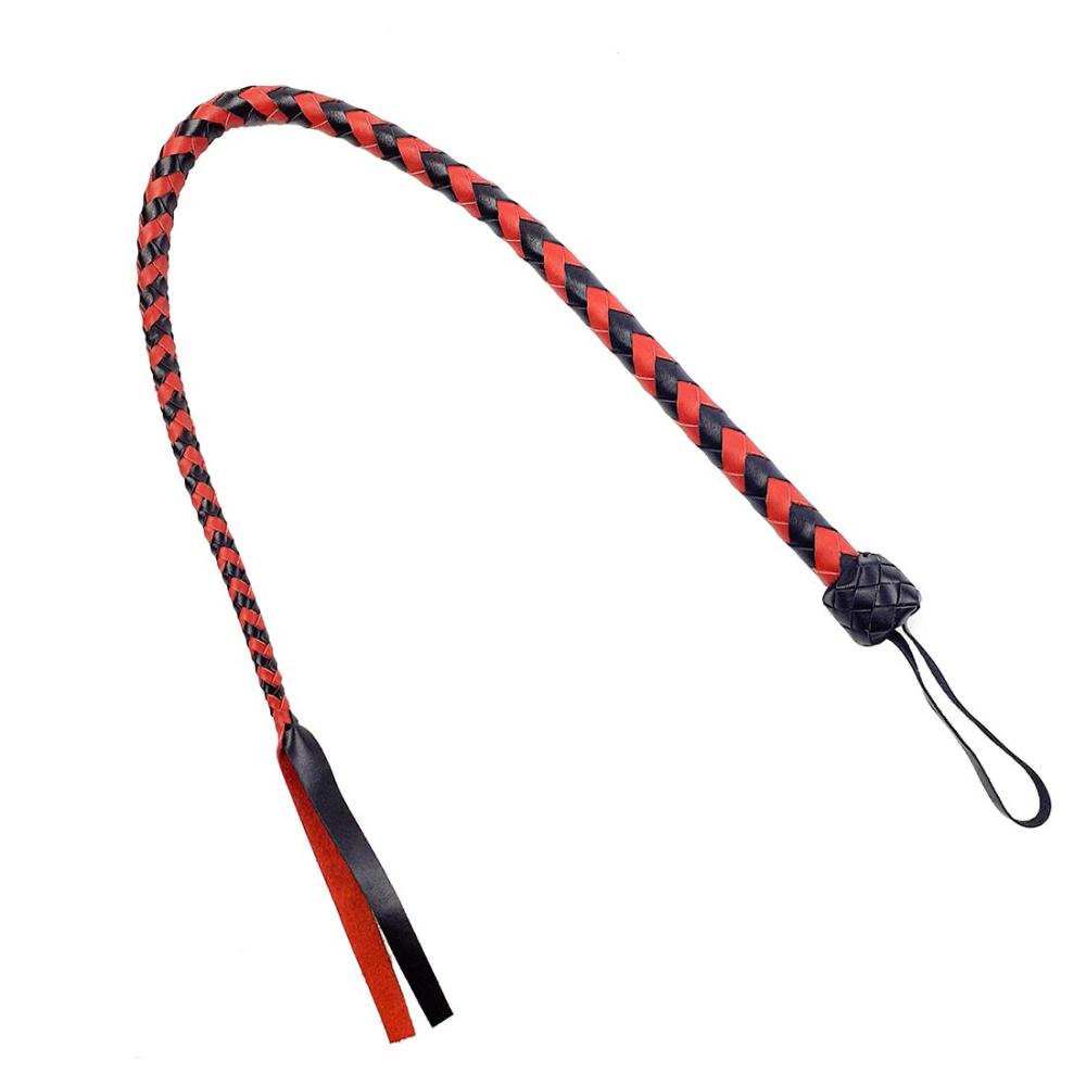 SO5215 Плеть гибкая Снейк, натуральная кожа, цвет черно-красный, длина - 80 см