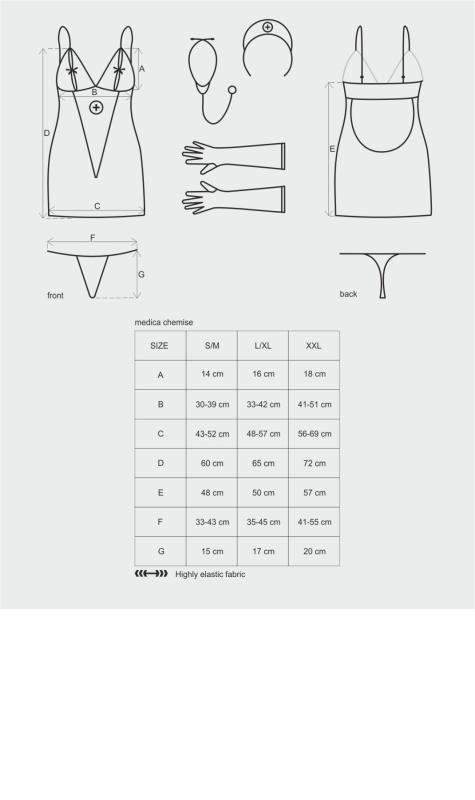 SO7293 Еротичний мереживний костюм медсестри Obsessive Medica dress 5pcs costume L/XL, сорочка, рукавички,