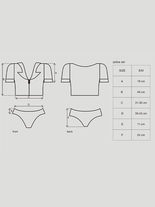 SO7725 Эротический костюм полицейского Obsessive Police set S/M, black, топ, шорты, кепка, пояс, портупея