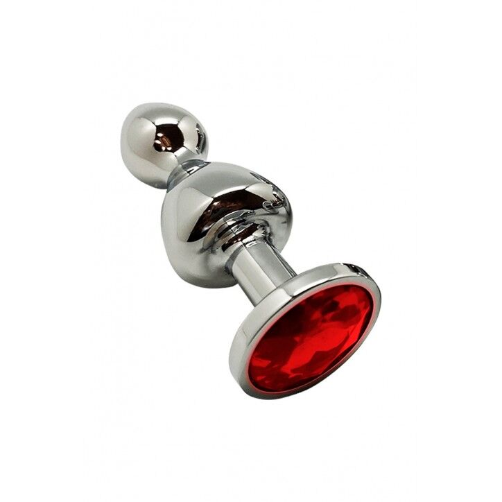 SO7423 Металлическая анальная пробка Wooomy Lollypop Double Ball Metal Plug Red M диаметр 3,1см, длина 9,4с