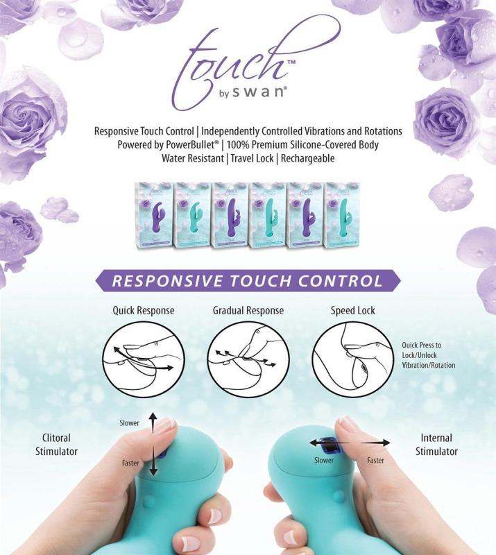 SO2729 Вибратор-кролик с сенсорным управлением и ротацией Touch by SWAN - Duo Purple, глубокая вибрация