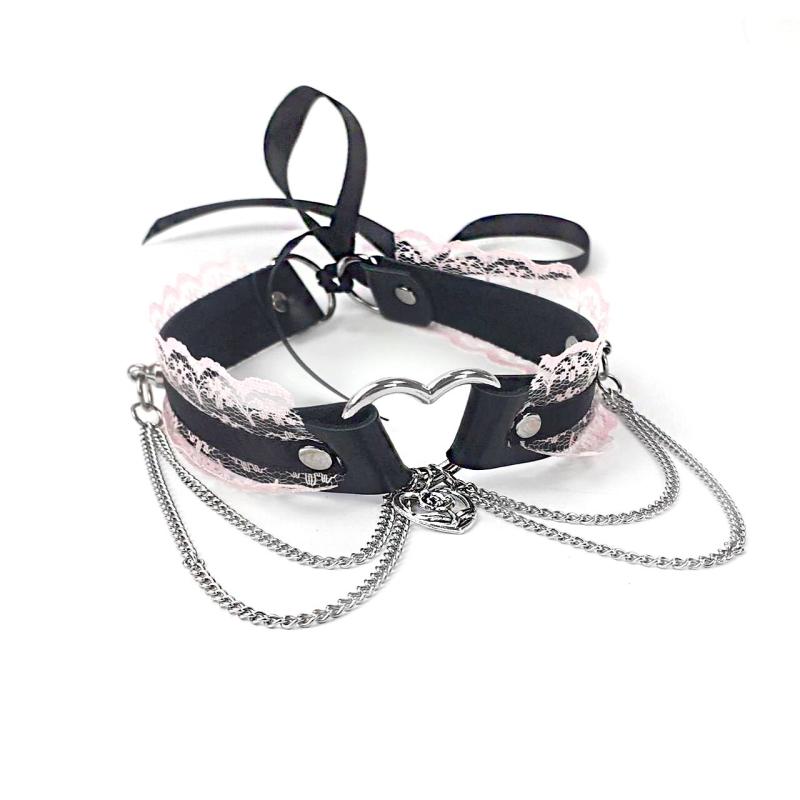 SO6787 Сексуальний чокер Art of Sex - Karen з натуральної шкіри, Чорно-рожевий
