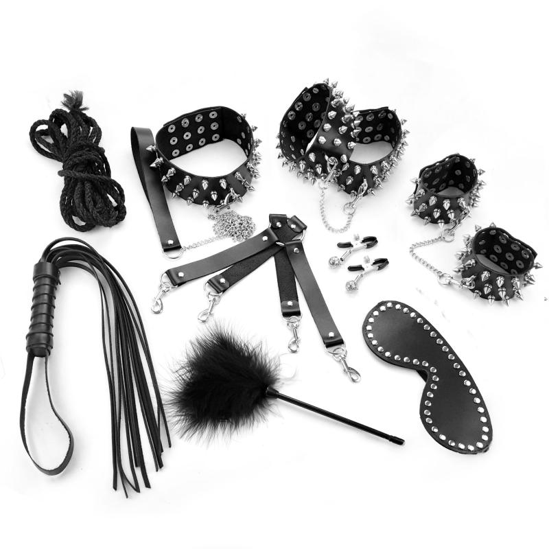 SO7140 Набор Art of Sex - Spikes BDSM Set Leather, 10 предметов, натуральная кожа, Черный