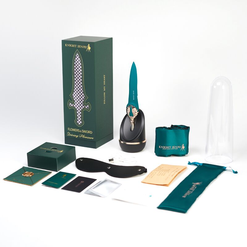 SO6557 Изысканный вибратор Knight Jenay FLOWERS & SWORD, маска, лента и лубрикант в комплекте