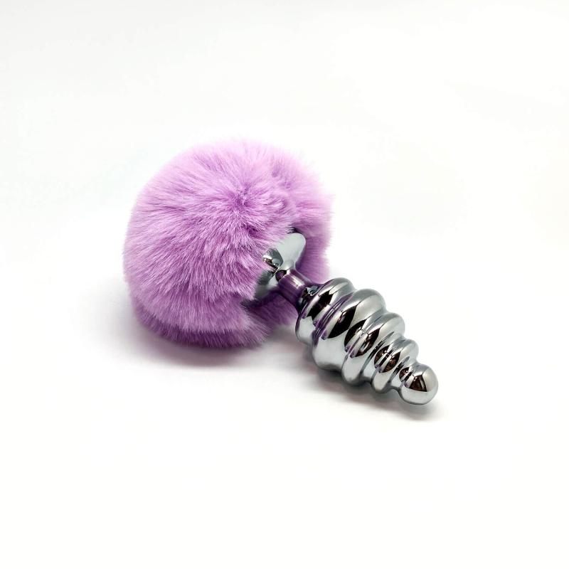 SO6310 Металлическая анальная пробка Кроличий хвостик Alive Fluffy Twist Plug L Purple, диаметр 3,8 см