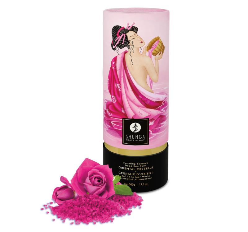 SO6893 Пенящаяся соль для ванны Shunga Dead Sea salt Oriental Crystals — Rose Petal (500 г), соль Мертвого