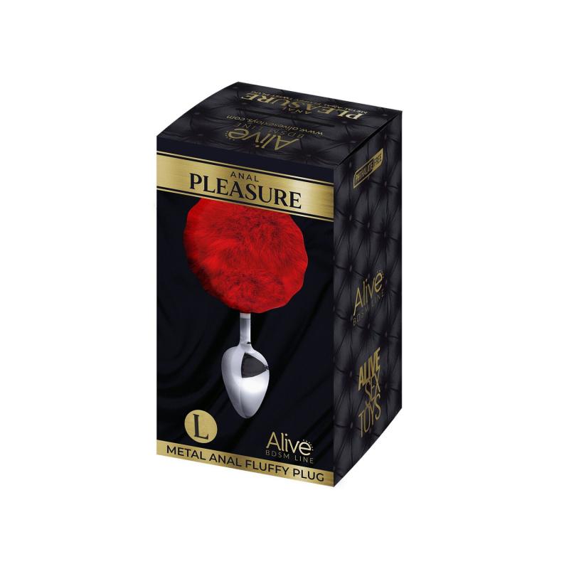 SO6320 Металлическая анальная пробка Кроличий хвостик Alive Fluffy Plug L Red, диаметр 3,9 см