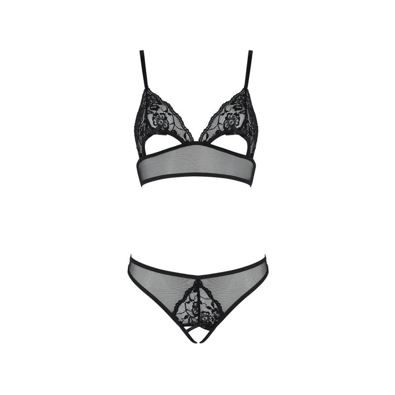 SO5759 Комплект: браллет с ажурным лифом и открытыми трусиками Christa Set with Open Bra black L/XL — Passi