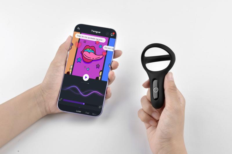 SO5747 Двойное эрекционное кольцо Fun Town Rise Black, управление со смартфона