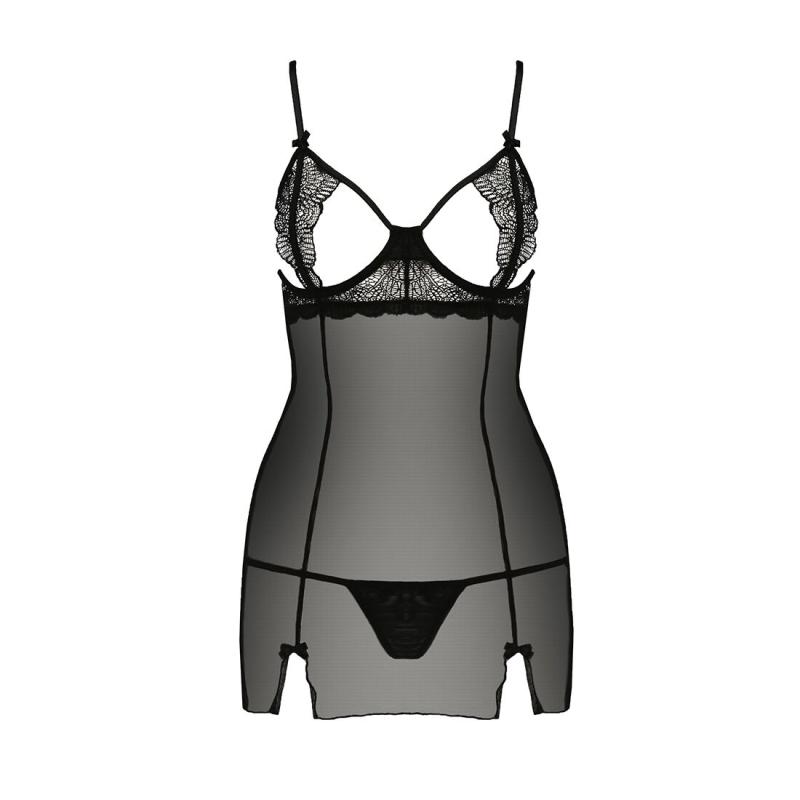 PS26606 Прозрачная сорочка приталенная QUENTRIS CHEMISE black XXL/XXXL - Passion Exclusive, трусики