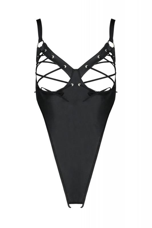 SO7060 Боди из экокожи Passion Celine Body 6XL/7XL black, с доступом, открытый