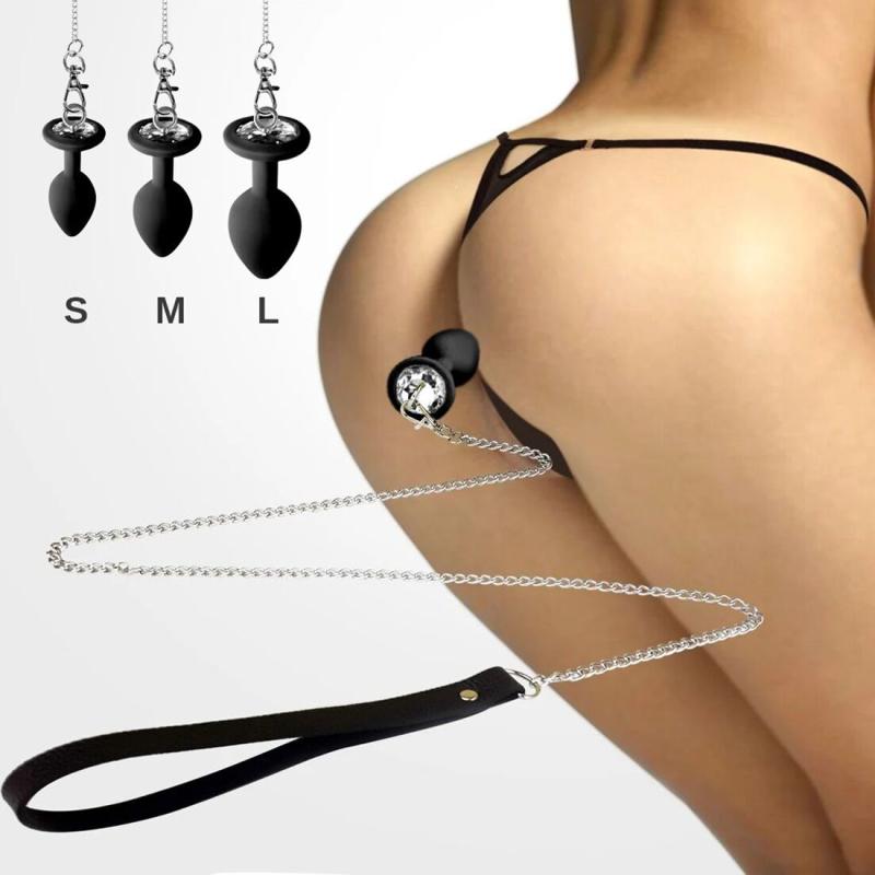 SO6181 Силиконовая анальная пробка Art of Sex Silicone Anal Plug with Leash size L с поводком Black