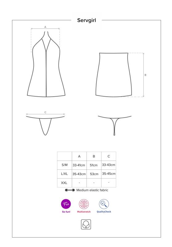 SO7878 Эротический костюм горничной Obsessive Servgirl costume S/M, халат, стринги, фартук, обруч