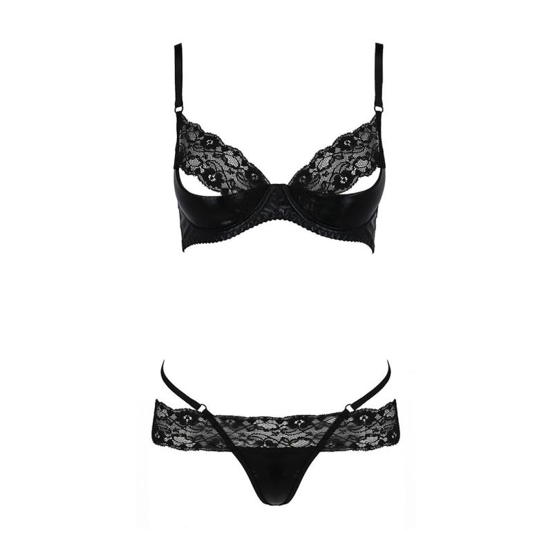 PS24009 Комплект белья NORTH SET black XXL/XXXL - Passion Exclusive: лиф и трусики с элементами под латекс