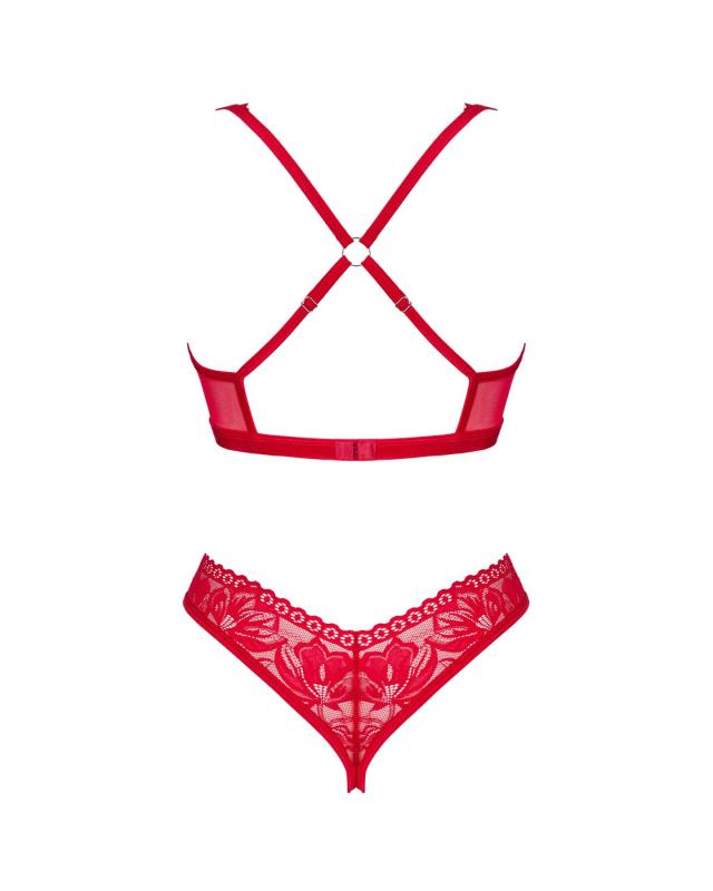 SO8654 Комплект белья Obsessive Lacelove cupless 2-pcs set XL/2XL Red, открытый доступ, открытая грудь