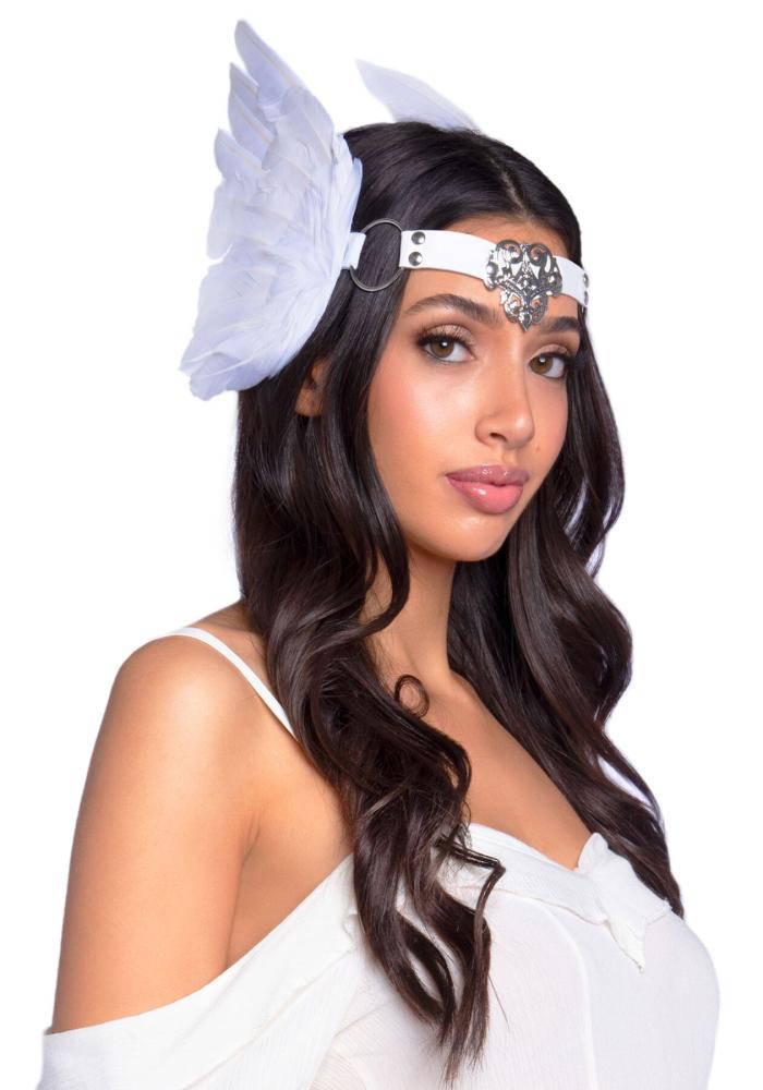 SO8013 Повязка на голову с крыльями Leg Avenue Feather headband White, перья и натуральная кожа