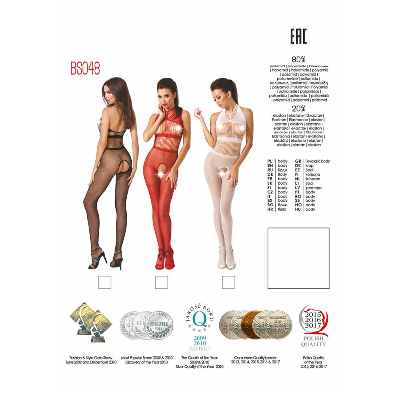 PBS048W Бодистокинг Passion BS048 white, комбинезон, имитация колгот и открытого топа