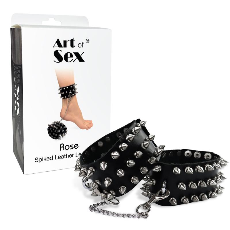 SO7367 Поножи с шипами из натуральной кожи Art of Sex - Rose, цвет черный