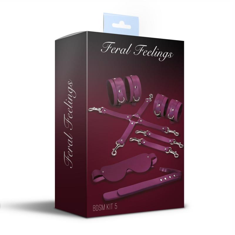 SO8274 Набор Feral Feelings BDSM Kit 5 Burgundy, наручники, поножи, крестовина, маска, паддл