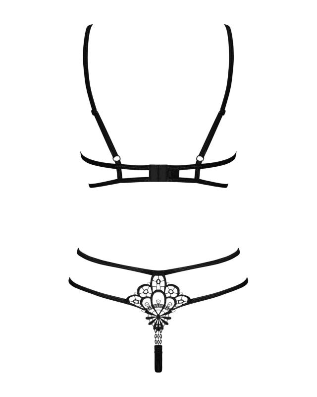 SO7217 Эротический комплект из стреп Obsessive Badossa 2-pcs set S/M, черный, с доступом, бюстгальтер, стри