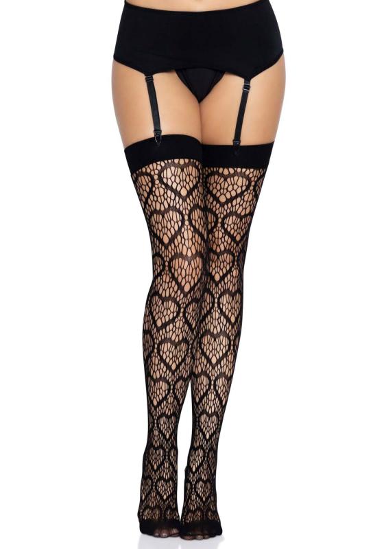 SO7909 Ажурные чулки с сердечками Leg Avenue Heart Black, one size