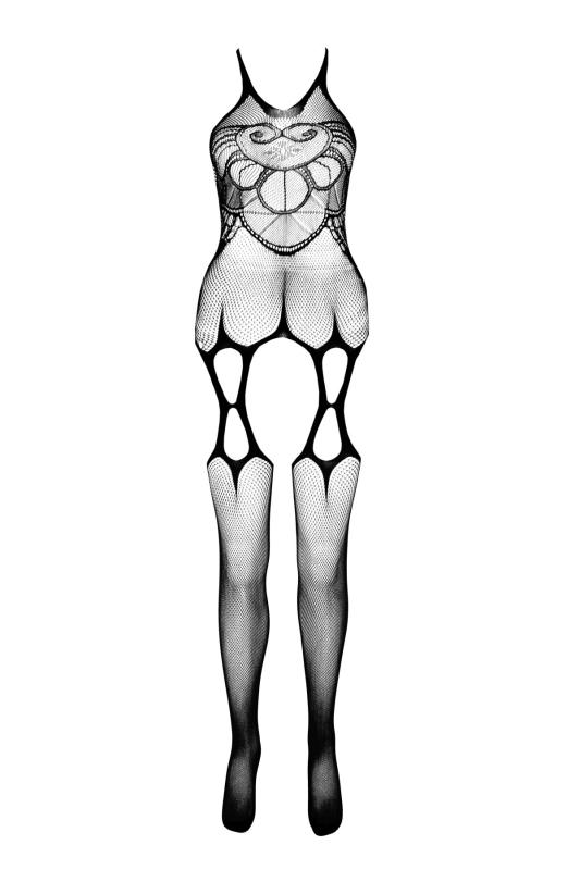 SO7068 Бодистокинг Passion ECO BS002 black, с доступом, имитация подвязок, абстрактный рисунок