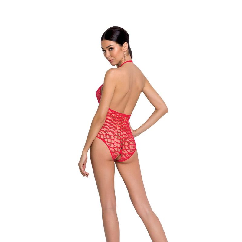 SO6380 Бодистокинг в крупную сетку Passion BS087 red, открытая спина, халтер, с доступом