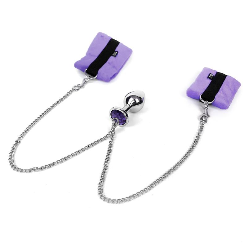 SO6183 Наручники з металевою анальною пробкою Art of Sex Handcuffs with Metal Anal Plug size M Purple