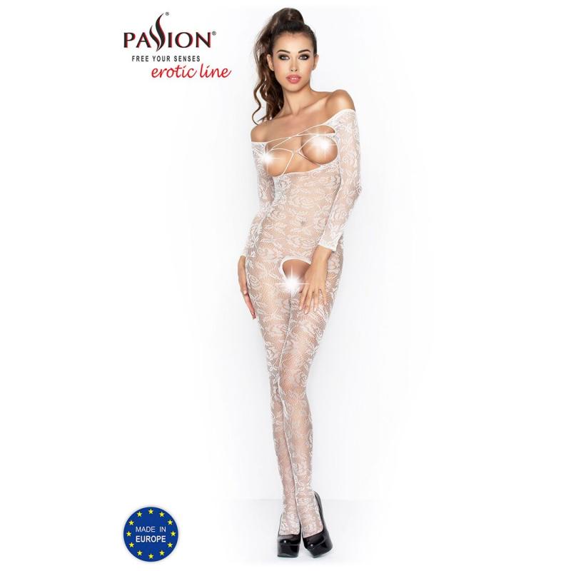 PBS031W Бодистокинг Passion BS031 white, комбинезон с открытой грудью