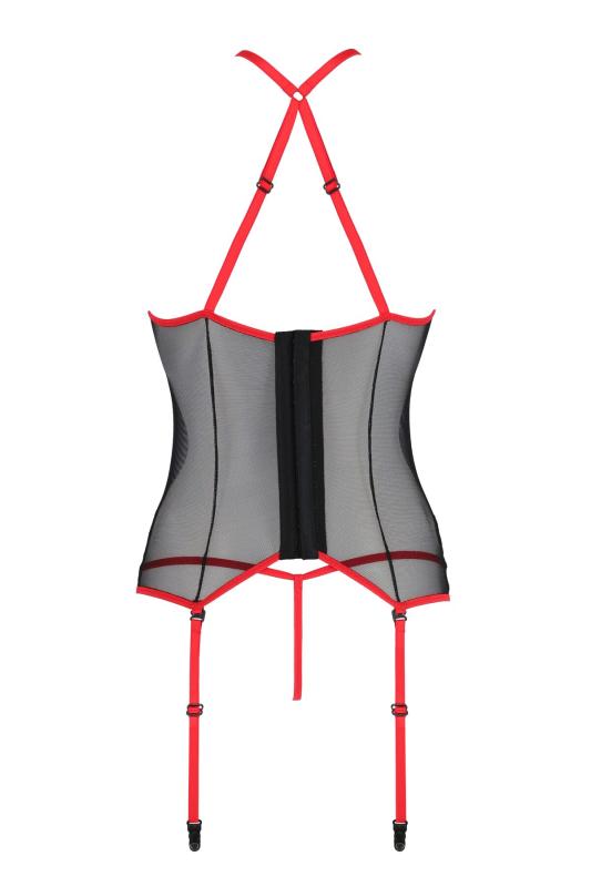 SO8479 Корсет с пажами Passion SATARA CORSET S/M red, стринги, кружево, застежки спереди и сзади