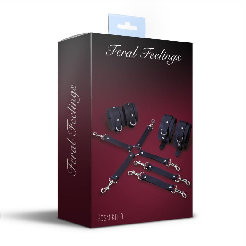 SO8269 Набор для БДСМ 3 в 1 Feral Feelings BDSM Kit 3 Black, black, наручники, поножи, крестовина