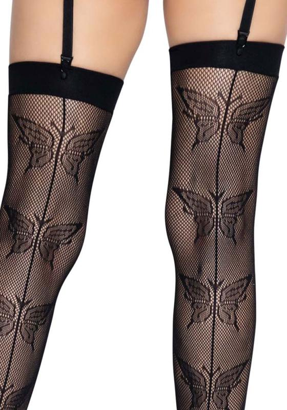 SO8579 Чулки-сетка со швом сзади Leg Avenue Butterfly back seam thigh highs One size Black