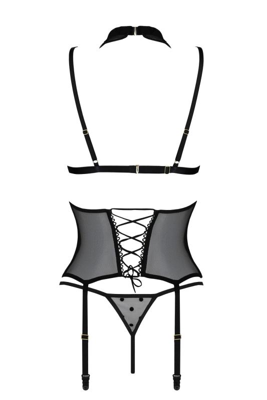 SO8435 Корсет с открытой грудью Passion DOMINICA CORSET XXL/XXXL black, пажи для чулок, стринги