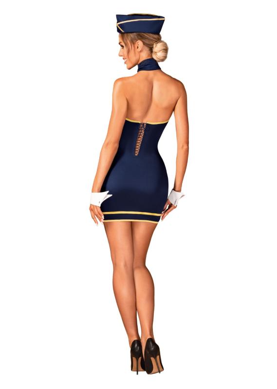 SO7729 Еротичний костюм стюардеси Obsessive Stewardess uniform XS/S, blue, сукня, пілотка, шарф, манжети
