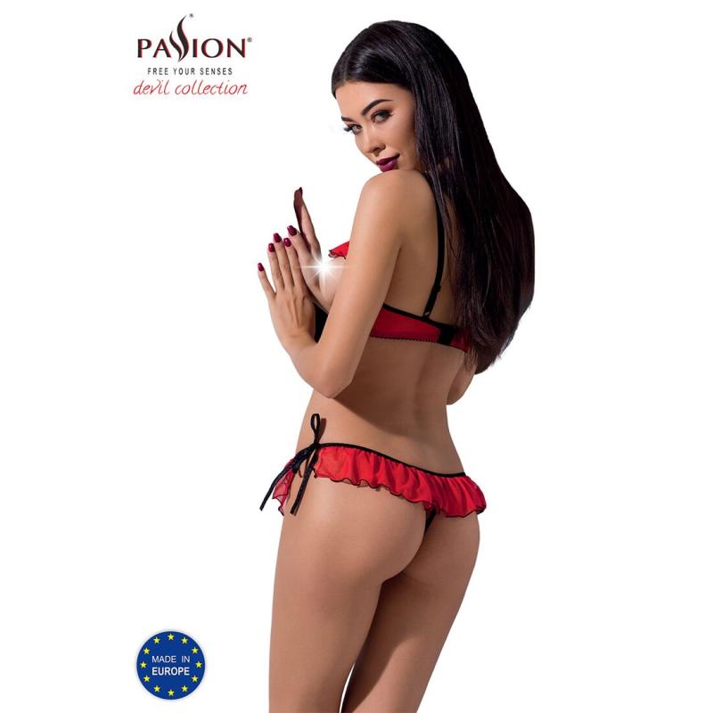 PS25509 Комплект белья CHERRY SET OpenBra red XXL/XXXL - Passion Exclusive: открытый лиф, трусики-юбочка