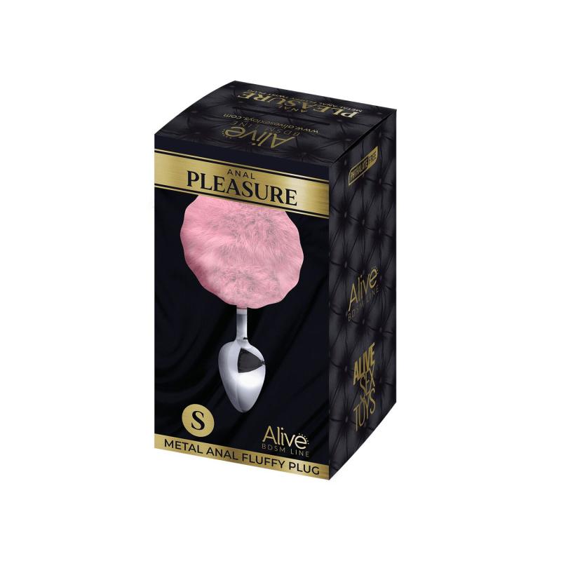 SO6313 Металлическая анальная пробка Кроличий хвостик Alive Fluffy Plug S Pink, диаметр 2,8 см