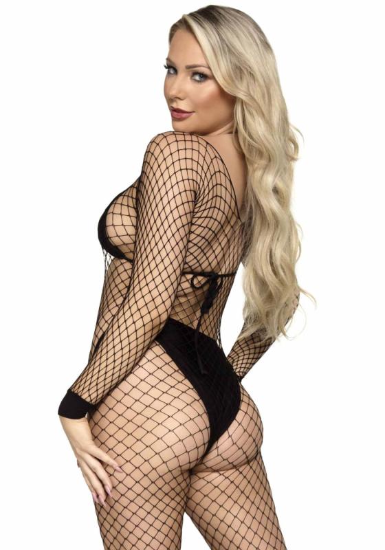 SO8614 Бодистокинг в крупную сетку Leg Avenue Long Sleeved Bodystocking One size Black, длинный рукав