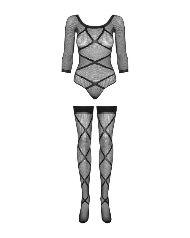 SO7241 Бодистокинг Obsessive Bodystocking G320 S/M/L, чулки, боди, декор в виде линий