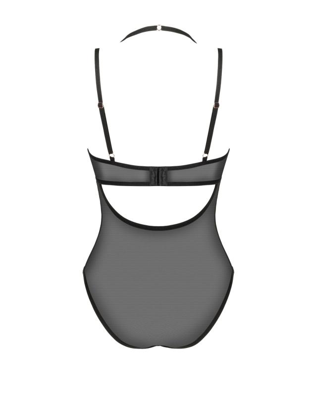 SO8665 Прозрачное боди Obsessive Selinne teddy M/L Black, мелкая сетка, двойные бретели